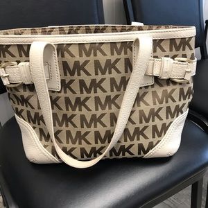 Michael Kors tan and white shoulder bag